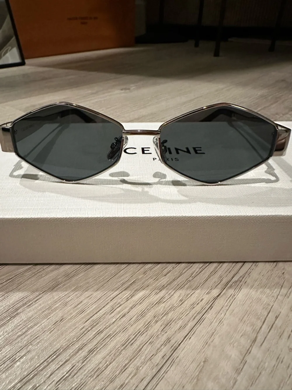 Celine Silver Frame Sunglasses with Dark Gray Lenses - Picture 4 of 10